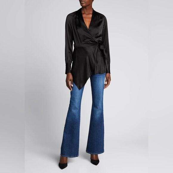 Veronica Beard Tops - VERONICA BEARD Viv Silk Button Cuff Long Sleeve Wrap Blouse BLACK sz 0